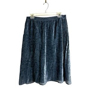 Garnet Hill Velvet Burnout Silk Lined Skirt Size 8 Slate Blue